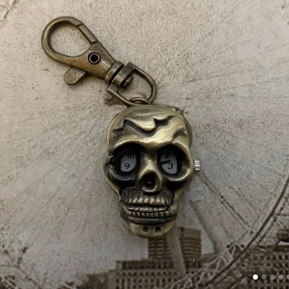 New Skull Shape Pocket Watch Vintage Bronze Keychain, T1MIS